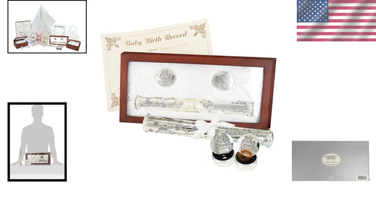 Rosewood Baby Memory Set with Engraved Silver Birth Certificate Holder & Boxes