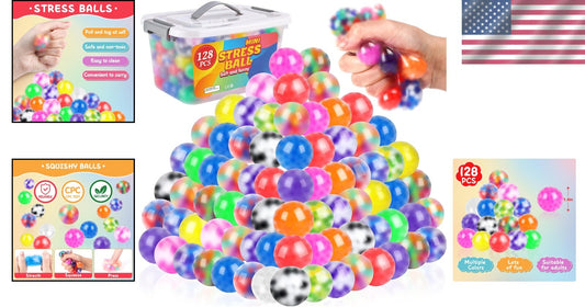 Soft Squishy Fidget Balls - 128 Pack of Anti-Anxiety Stress Relievers for Adults