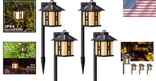 Elegant Japanese Solar Lights - 4 Pack Waterproof Pathway Garden Illumination
