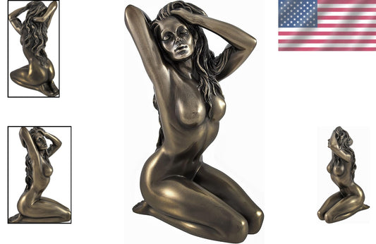6" Bronze Finished Female Figure - Elegant Kneeling Nude Sculpture for Home