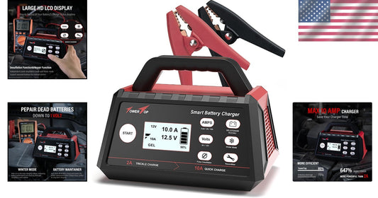 Portable Smart Battery Charger 10A - LCD, 8-Stage Charging & Safety Features