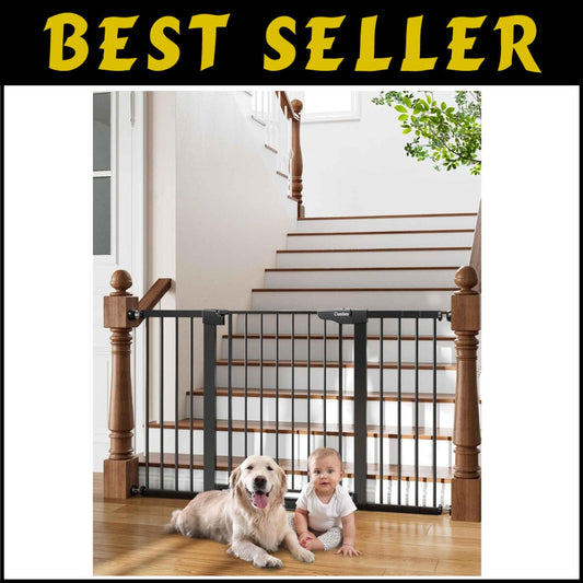 Automatic Closing Baby Gate for Stairs - Metal Dog Gate with Double Lock Safety