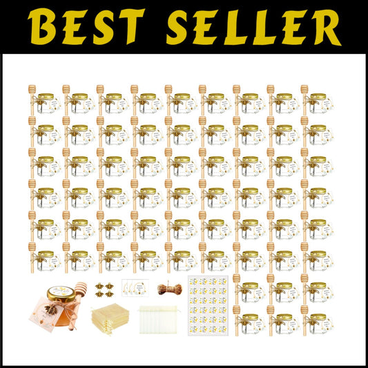 60-Pack Mini Honey Jars with Wood Dippers – Perfect Wedding & Baby Shower Favors