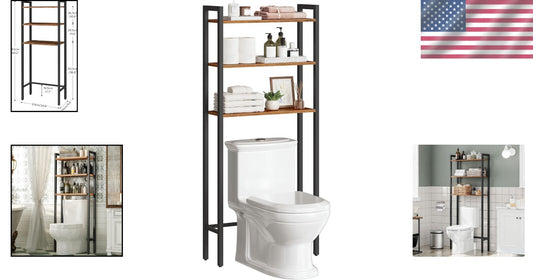 3-Tier Over Toilet Bathroom Organizer - Rustic Space Saver with Adjustable Feet