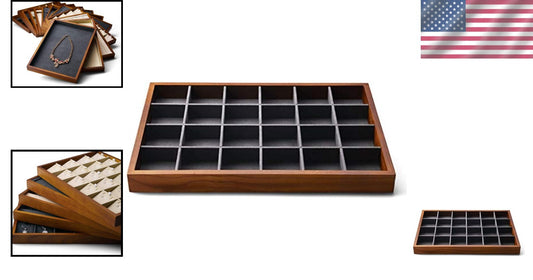 Sturdy 24 Compartment Jewelry Display Tray with Microfiber Interior - Polished