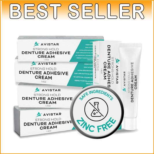 Zinc-Free Denture Adhesive Cream - 5 Pack, 8-12 Hour Hold, Natural Ingredients