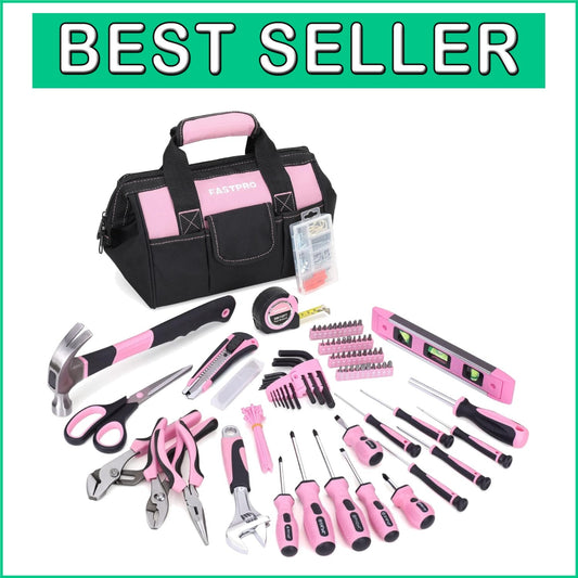 Complete Pink Tool Set - 220 Pieces with 12-Inch Storage Bag for Women