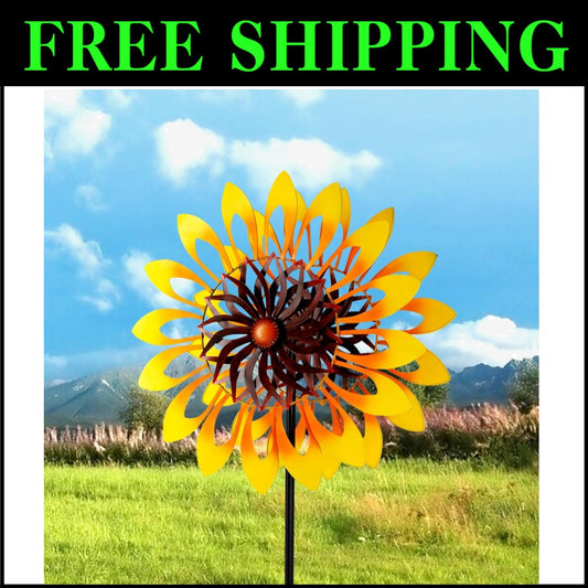 Large 76" Metal Sunflower Pinwheel with Double-Sided Fans for Outdoor Spaces