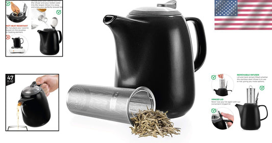 47oz Daze Ceramic Teapot with Infuser - Stylish Black Design for Tea Lovers