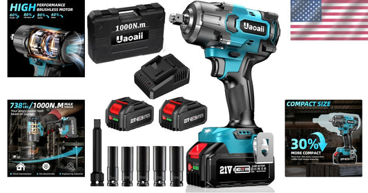 1000N.m Cordless Impact Wrench - 738ft-lbs Torque, 2x 4.0Ah Batteries Included