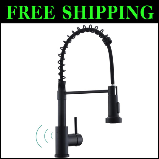 Motion Sensor Black Kitchen Faucet with Space-Saving Design & Easy Installation