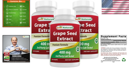 Triple Pack of 120 Vegetarian Capsules - 400 mg Grapeseed Extract Supplement