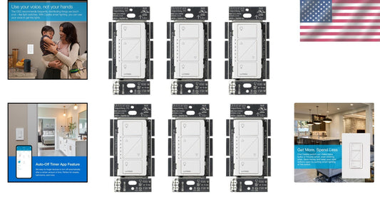 Caseta 6-Pack Smart Dimmer Switch, Voice-Controlled, Adjustable for Any Lighting