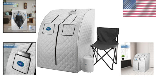 Complete Portable Steam Sauna Spa with 800W Generator & Dual Pockets for Comfort