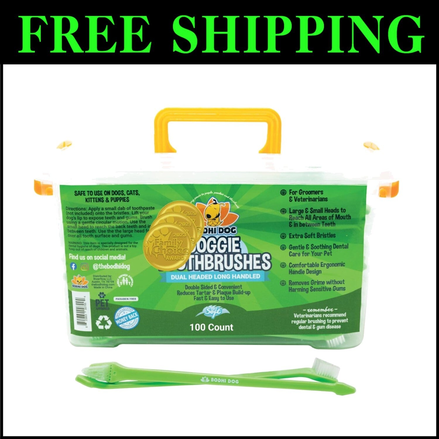 Veterinarian Recommended Dual-Headed Toothbrush for Pets - Soft & Safe 100 Pack