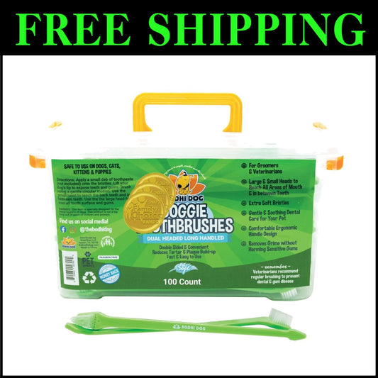 Veterinarian Recommended Dual-Headed Toothbrush for Pets - Soft & Safe 100 Pack