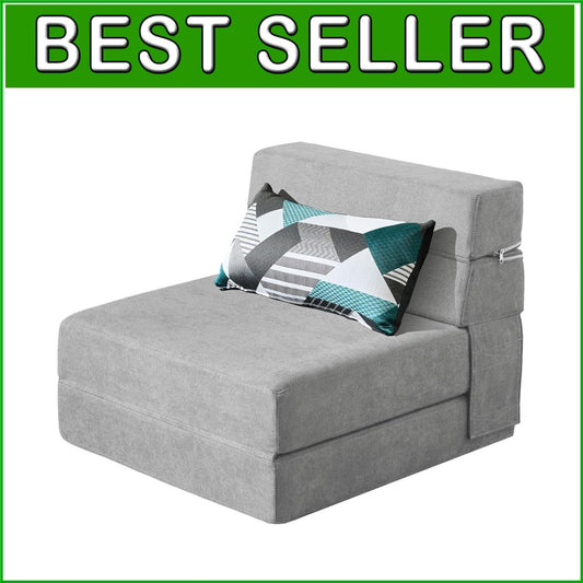 Transformable Light Gray Sofa Bed Couch - Comfortable Folding Chair with Pillow