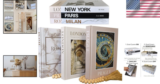 Chic Decorative Book Stack with Cream Color & Versatile Dust Covers - 7 Pieces