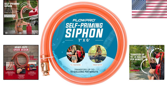 Self-Priming Liquid Transfer Siphon 1” x 6' - Multi-Purpose Use for DIY & Marine