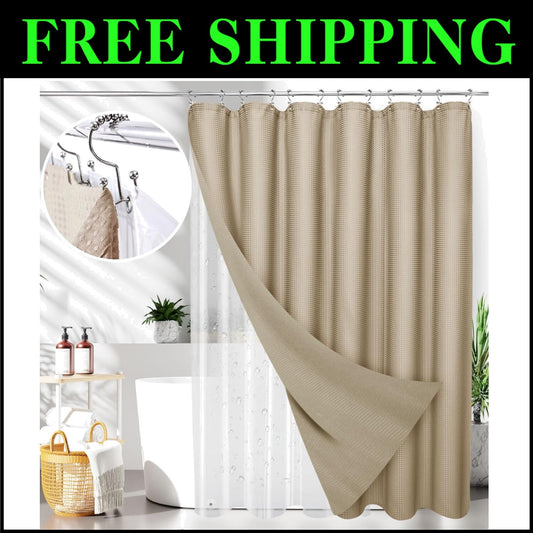 All-Season Waterproof Waffle Shower Curtain Set with Stainless Steel Hooks 72x84