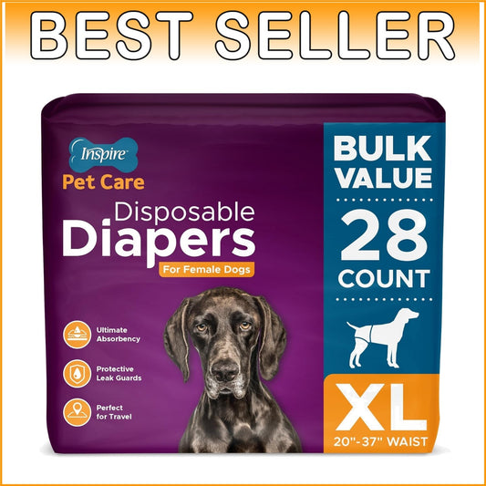 Leakproof X-Large Doggie Diapers for Female Dogs | 28 Count Heat & Incontinence