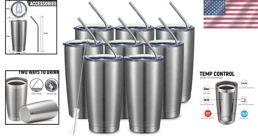 20oz Double Wall Insulated Travel Mug - 8 Pack Silver Stainless Steel Tumblers