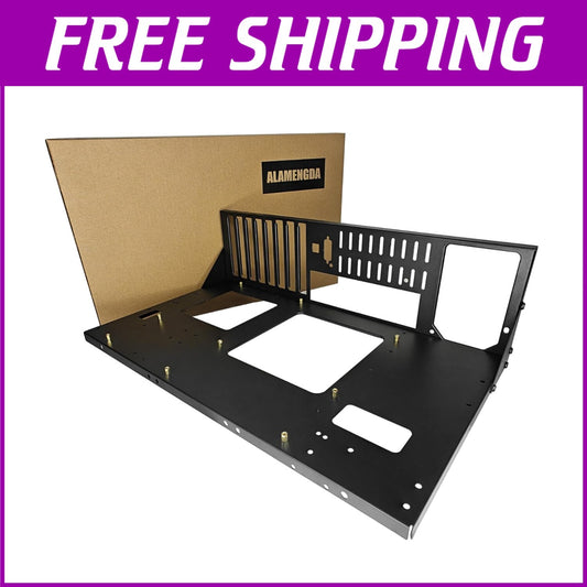 Black Metal Open Chassis PC Case with 7 Expansion Slots and USB Connectivity