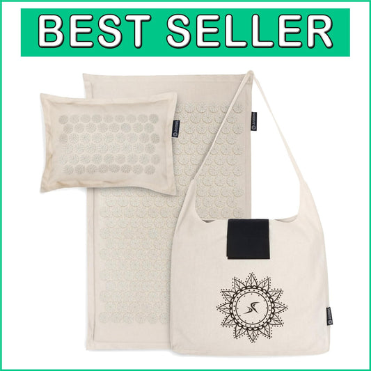 100% Natural Linen Acupressure Mat & Pillow Set for Back Pain Relief, Sand Dunes