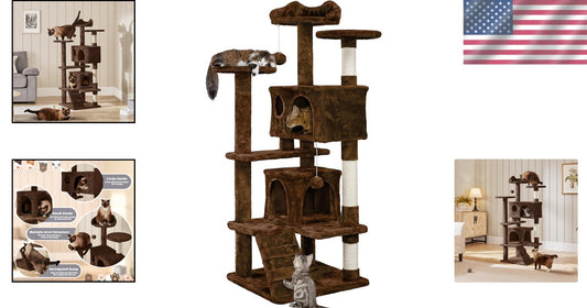 54in Cat Tree with Top Perches, Condos & Cat-Ears Design – Ideal for Kittens