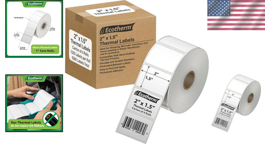 Durable 2" x 1.5" Adhesive Thermal Labels - Perfect for Shipping and Inventory
