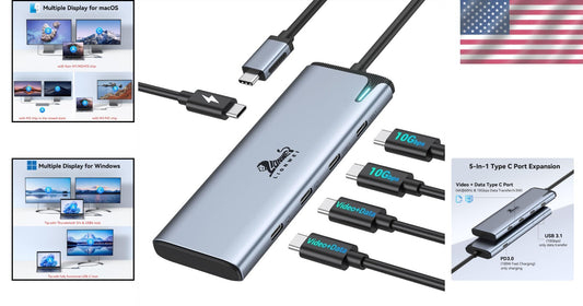 100W PD Charge & Dual Monitor Adapter - USB C Hub for MacBook & Laptops