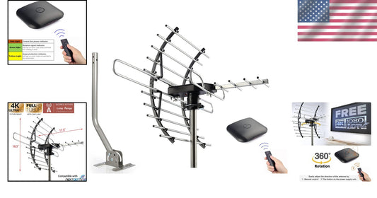 360-Degree Rotating Outdoor HD Antenna - 200 Miles with Mounting Pole Included