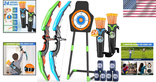 Fun and Safe LED Light Bow and Arrow Set - 2 Packs for Ages 4-8 with Targets