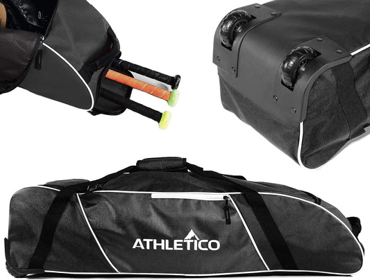 Sporty Wheeled Baseball Equipment Bag with Shoe Compartment and 2 Pockets
