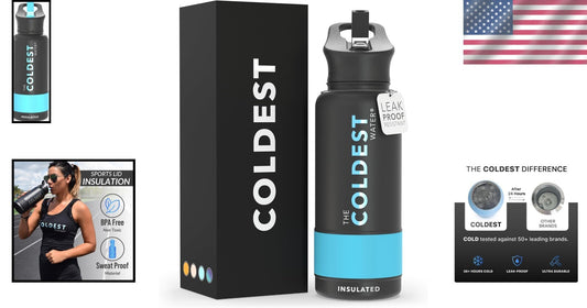 Coldest 32 oz Insulated Sports Water Bottle with Straw Lid - Leak-Proof Design