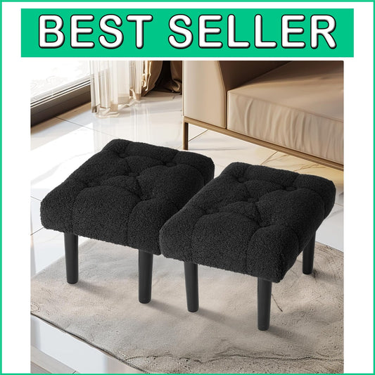 Elegant Jacquard Black Foot Rest Ottoman - Versatile Design for Modern Homes