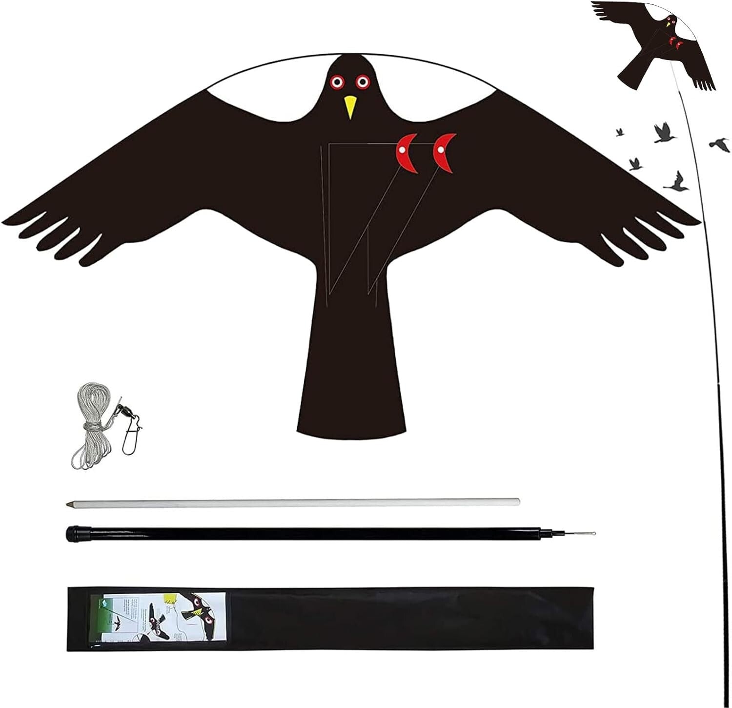Flying Hawk Kite Bird Deterrent with 4m Pole & Easy Setup - Unisex/Teen Style C