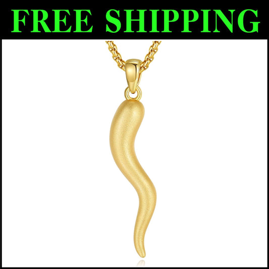 Elegant Gold Cornicello Amulet Necklace - Protection Pendant for Unisex Gifting