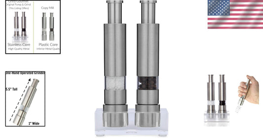 Sleek Manual Salt and Pepper Mills with Refillable Acrylic Body - Trendy Design
