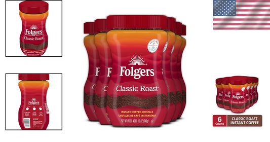 Classic Roast Instant Coffee - 12 Ounces, Pack of 6 - Quick & Smooth Flavor