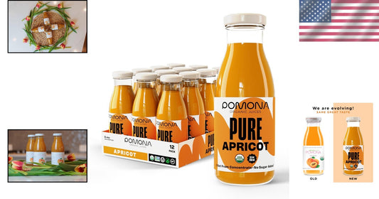 Pomona Organic Apricot Juice - Pure, No Sugar, Cold-Pressed, 12 x 8.4 oz Bottles