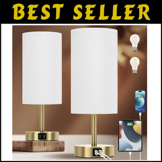 Modern Bedside Lamp Set with USB Ports - Touch Control & Dimmable Features