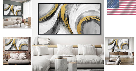 Versatile 29"X58" Large Abstract Wall Art in Black, White & Gold - Perfect Gift