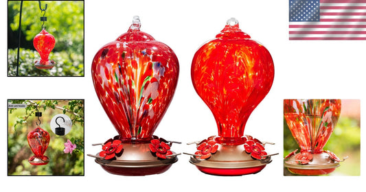 Artistic Hummingbird Feeders - 34oz & 32oz, Ant-Proof, Vibrant Red Design