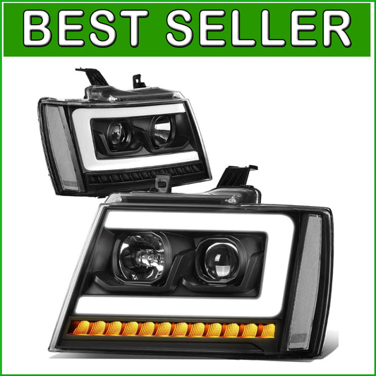 Clear Lens LED DRL Projector Headlights with Sequential Lights for Chevy SUVs