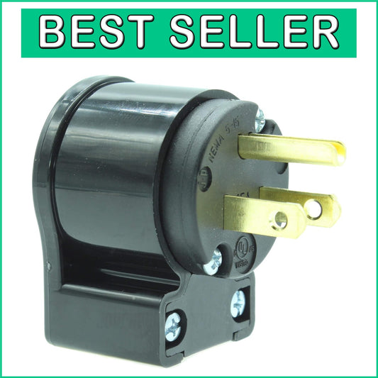 15 Amp Right Angle NEMA 5-15P Plug Connectors for Generators - 10 Pack