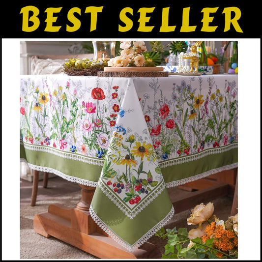 Stain-Resistant Floral Table Cover with Lace, Perfect for Spring/Summer Events