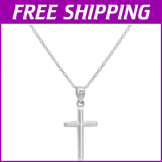 Versatile 14K White Gold Cross Pendant on Elegant Rope Chain – Women’s Jewelry