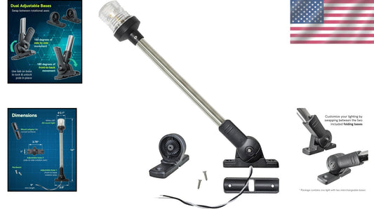 Exclusive 12V LED Anchor Light with Dual Adjustable Bases - Waterproof Design