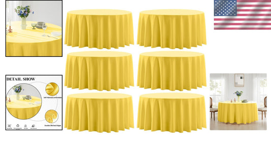 Durable 132 Inch Round Yellow Tablecloth Set for Parties & Weddings - 6 Pack